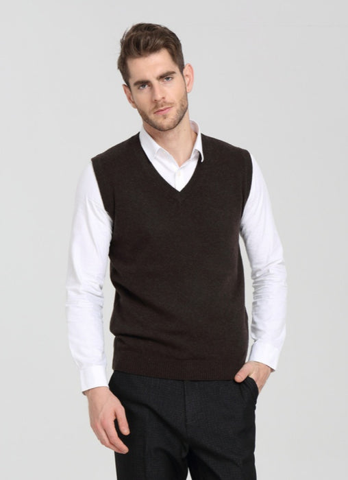OEM men's long Sleeve V-neck cashmere vest for Fall Winter OEM China supplier