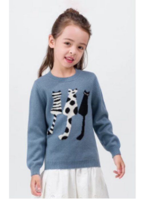 OEM design Girl Cashmere Sweater With Cat Pattern Crewneck China Supplier