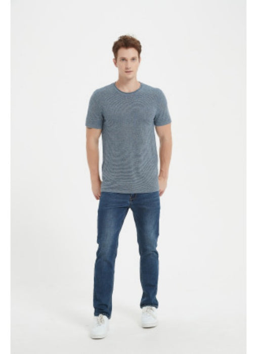 OEM men's pure cashmere roll neck stripe tee with marl yarn pullover sweater China manufacturer