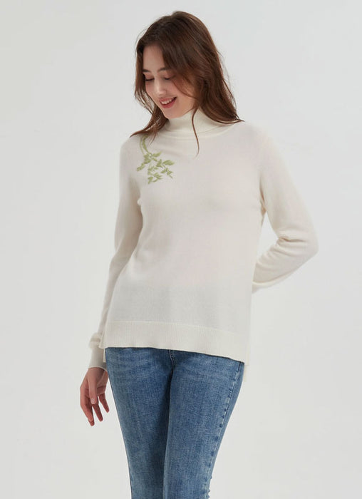 OEM High quality Women's hand embroidery turtleneck cashmere sweater from Chinese