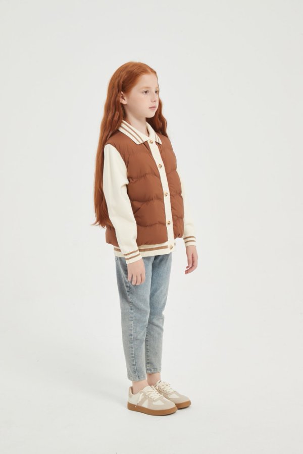 New desgin Brown Embroiderd Patchwork Cashmere Down Jacket from China