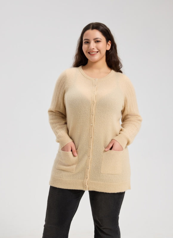 OEM Women's Oatmeal Long Buttoned Cashmere Cardigan From China