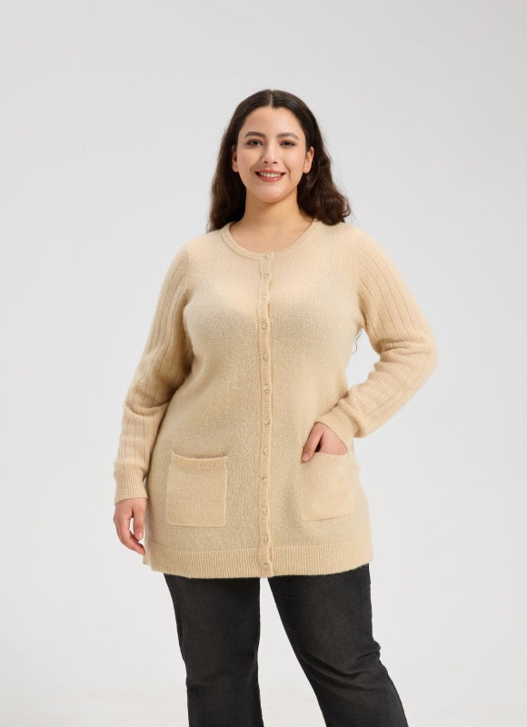 OEM Women's Oatmeal Long Buttoned Cashmere Cardigan From China