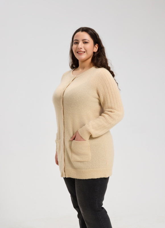 OEM Women's Oatmeal Long Buttoned Cashmere Cardigan From China