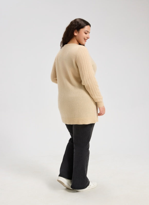 OEM Women's Oatmeal Long Buttoned Cashmere Cardigan From China