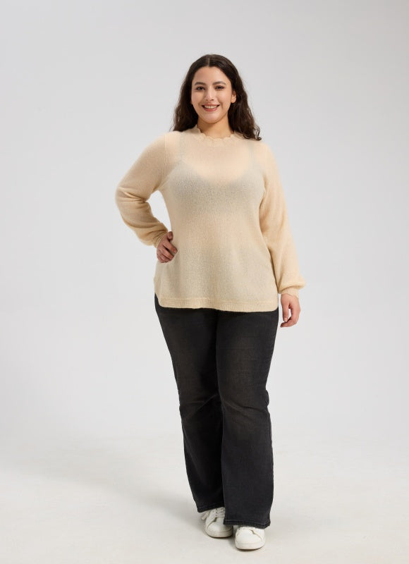 OEM Women's Lace-Trimmed Neckline Silk Cashmere Sweater From China