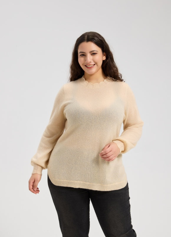 OEM Women's Lace-Trimmed Neckline Silk Cashmere Sweater From China