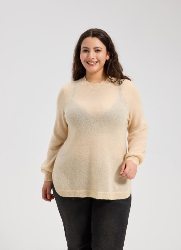 OEM Women's Lace-Trimmed Neckline Silk Cashmere Sweater From China