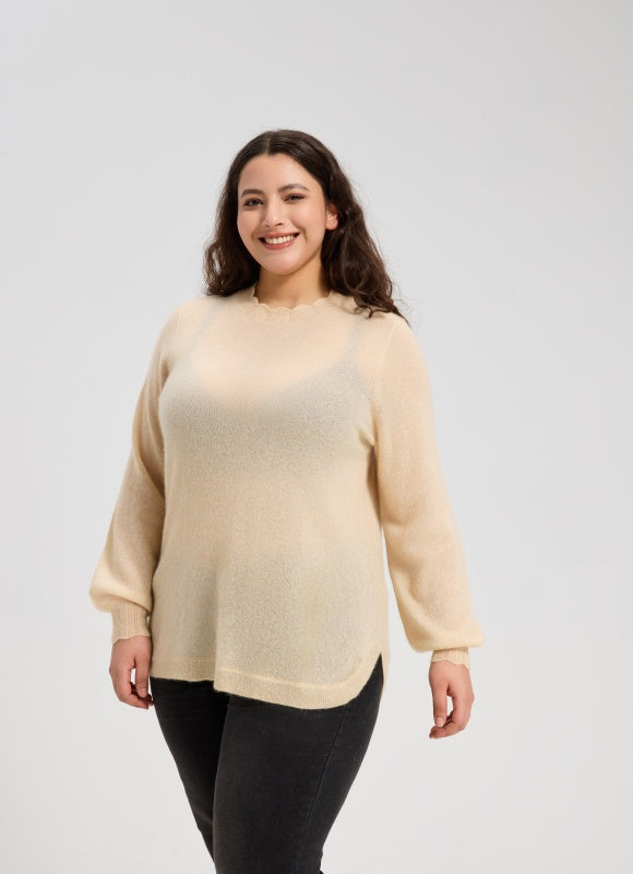 OEM Women's Lace-Trimmed Neckline Silk Cashmere Sweater From China