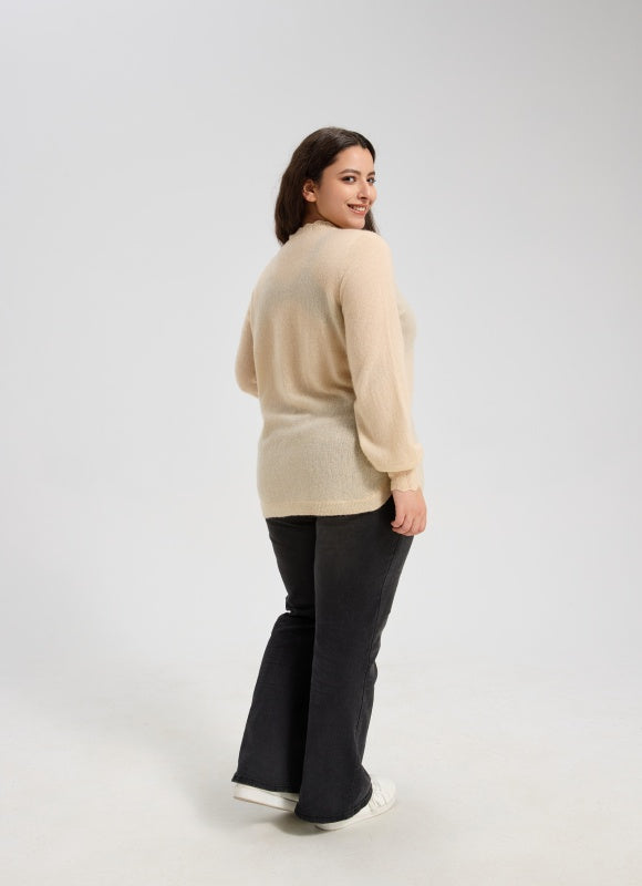 OEM Women's Lace-Trimmed Neckline Silk Cashmere Sweater From China