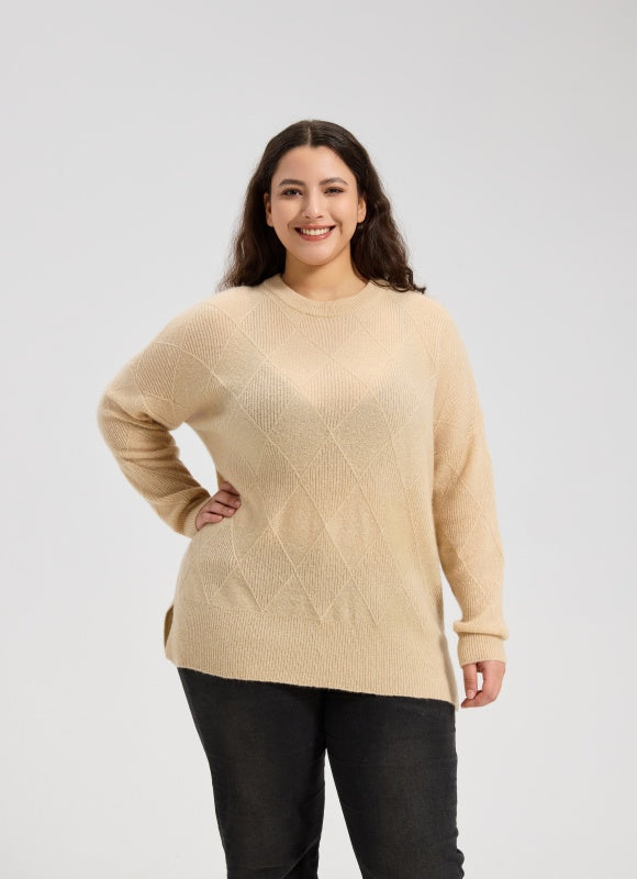 High Quality Women's Argyle Pattern Crew Neck Sweater From Chinese Supplier