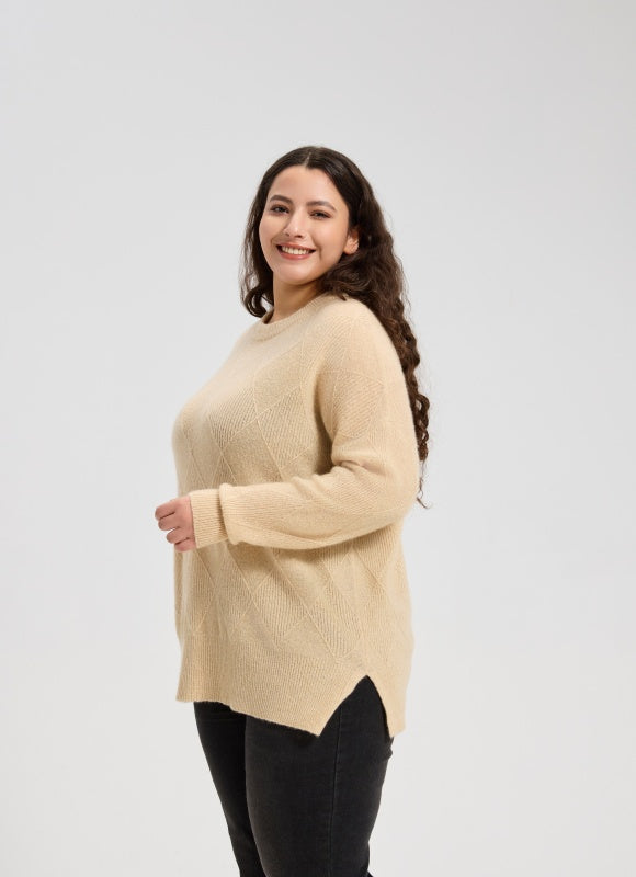 High Quality Women's Argyle Pattern Crew Neck Sweater From Chinese Supplier