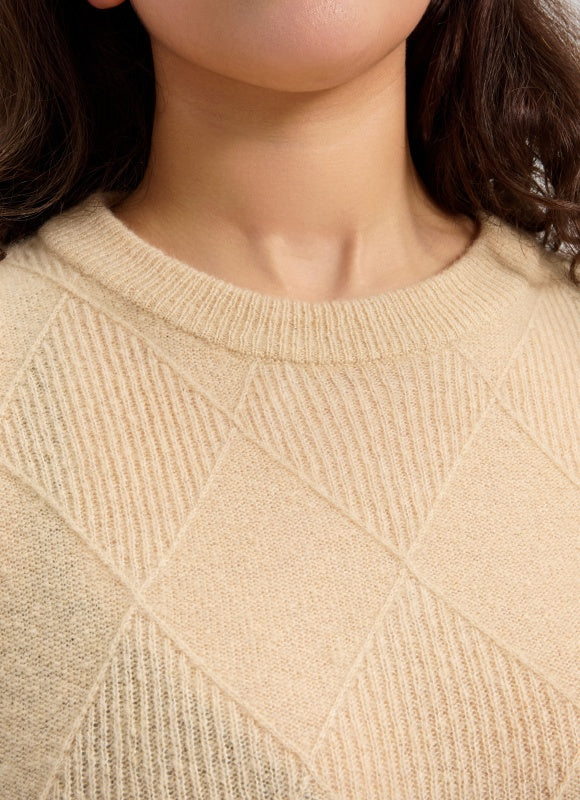 High Quality Women's Argyle Pattern Crew Neck Sweater From Chinese Supplier