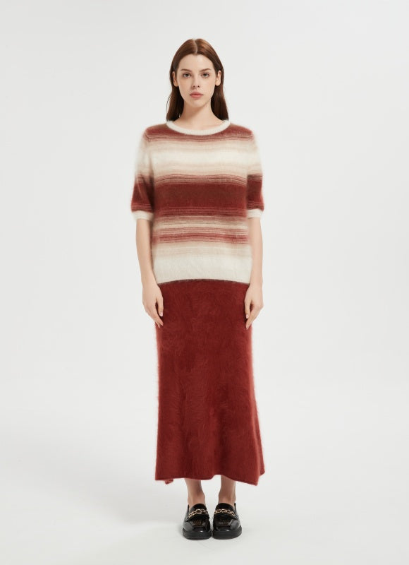 Custom high quality Women's Short Sleeve 100% Stripe Brushed Cashmere Sweater from China