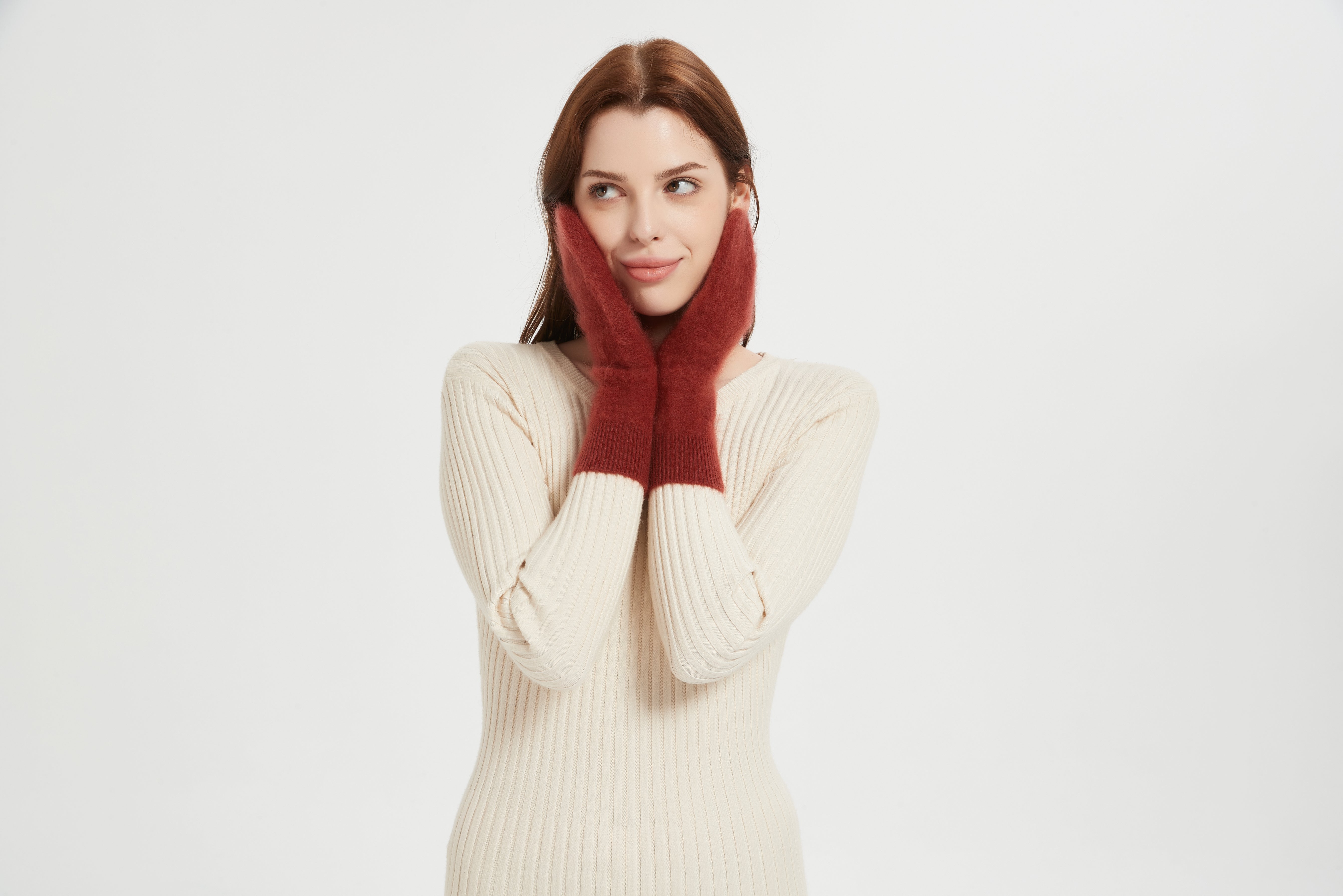 New desgin high end women's 100%Brushed Cashmere Gloves for fall winter from China