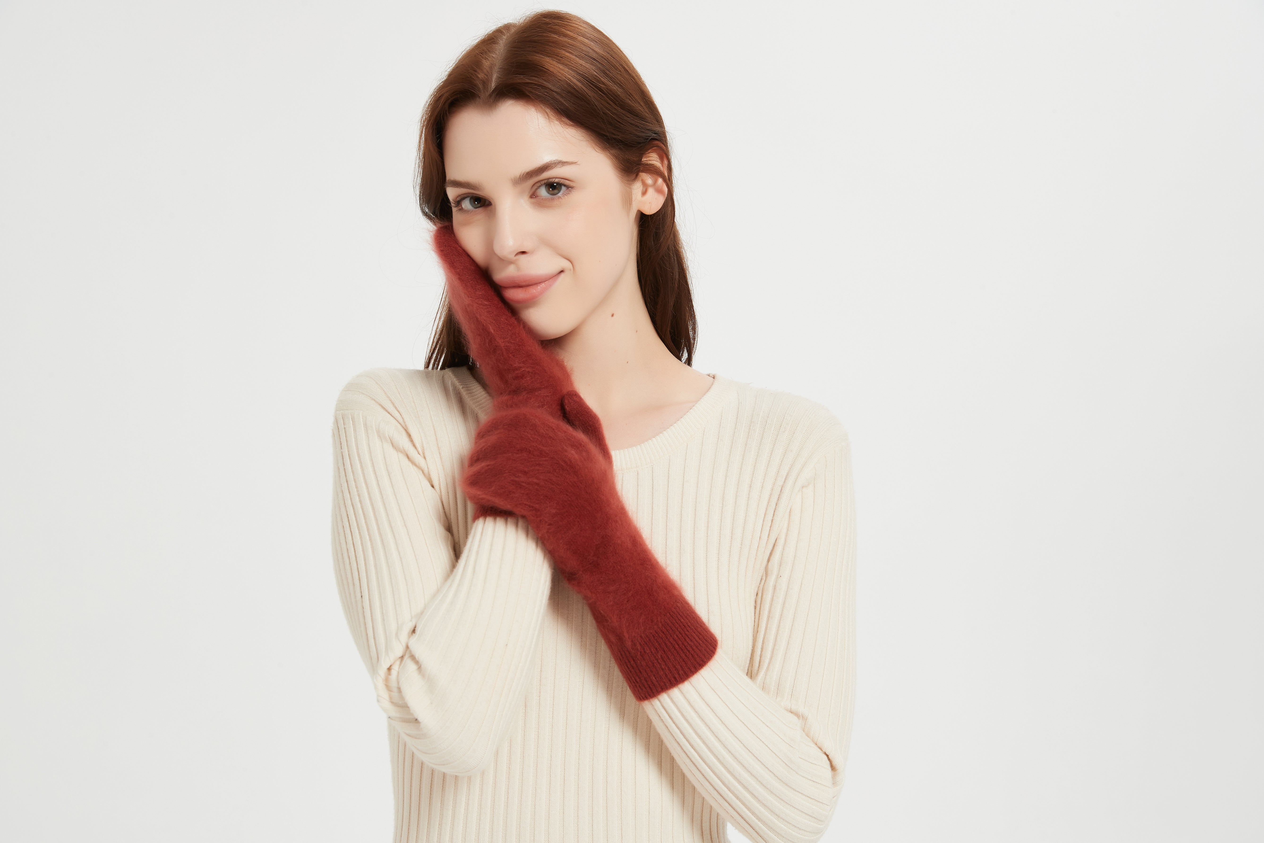 New desgin high end women's 100%Brushed Cashmere Gloves for fall winter from China
