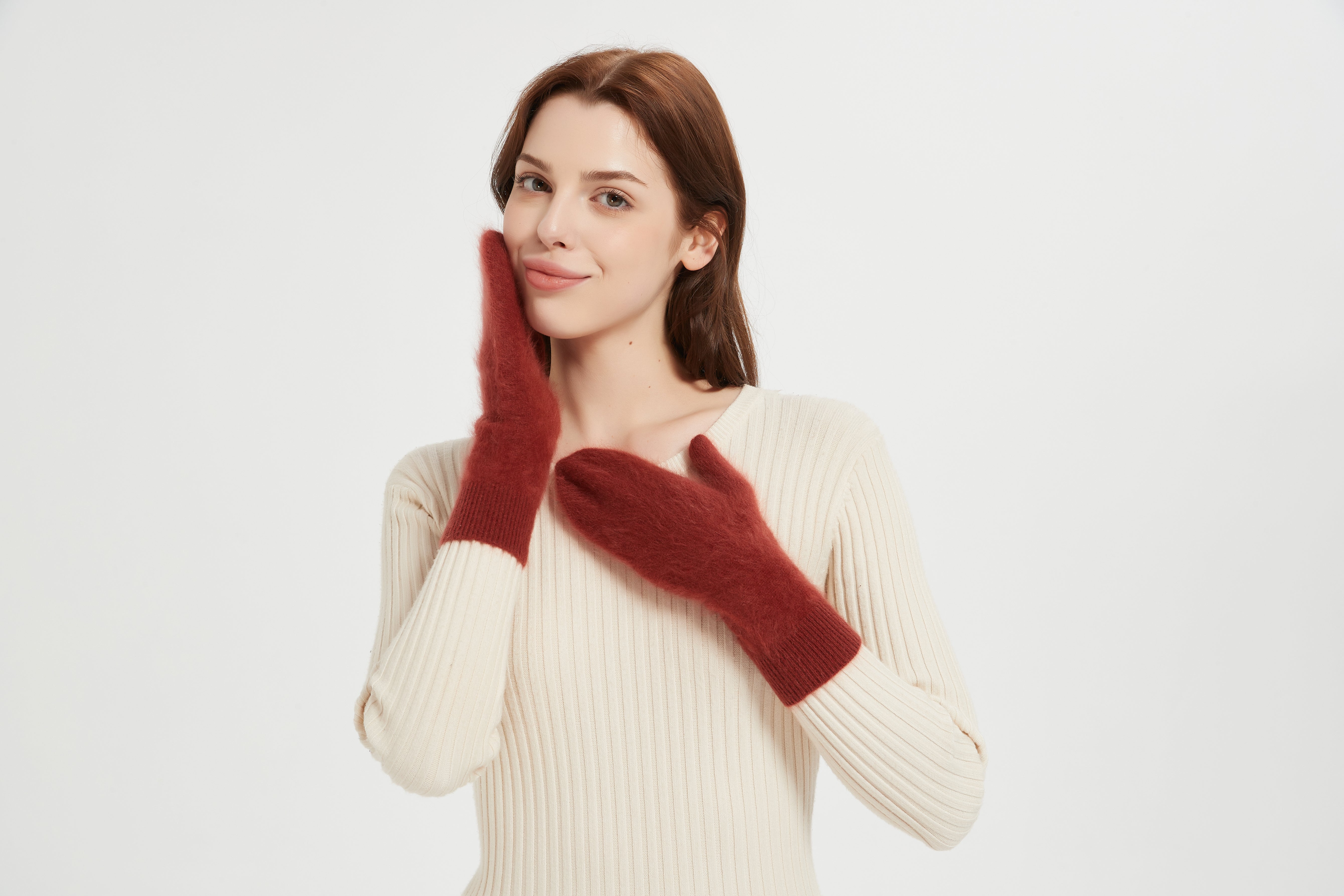 New desgin high end women's 100%Brushed Cashmere Gloves for fall winter from China