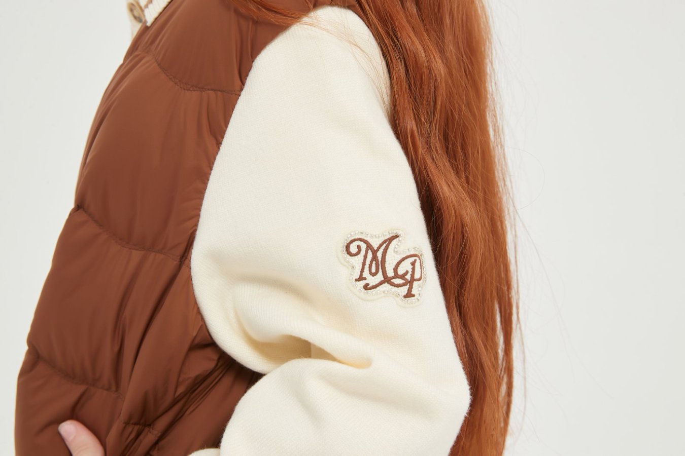 New desgin Brown Embroiderd Patchwork Cashmere Down Jacket from China