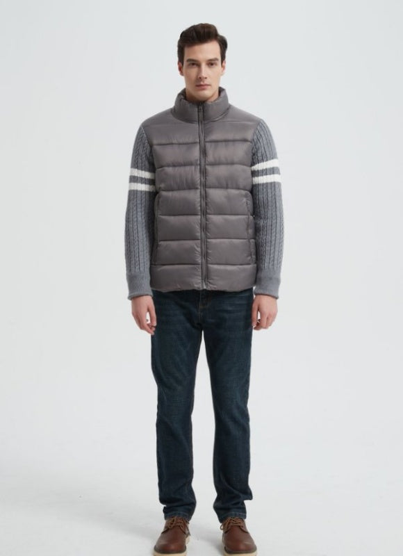 OEM high quality men's knitted panel stand-collar down jacket from Chinese