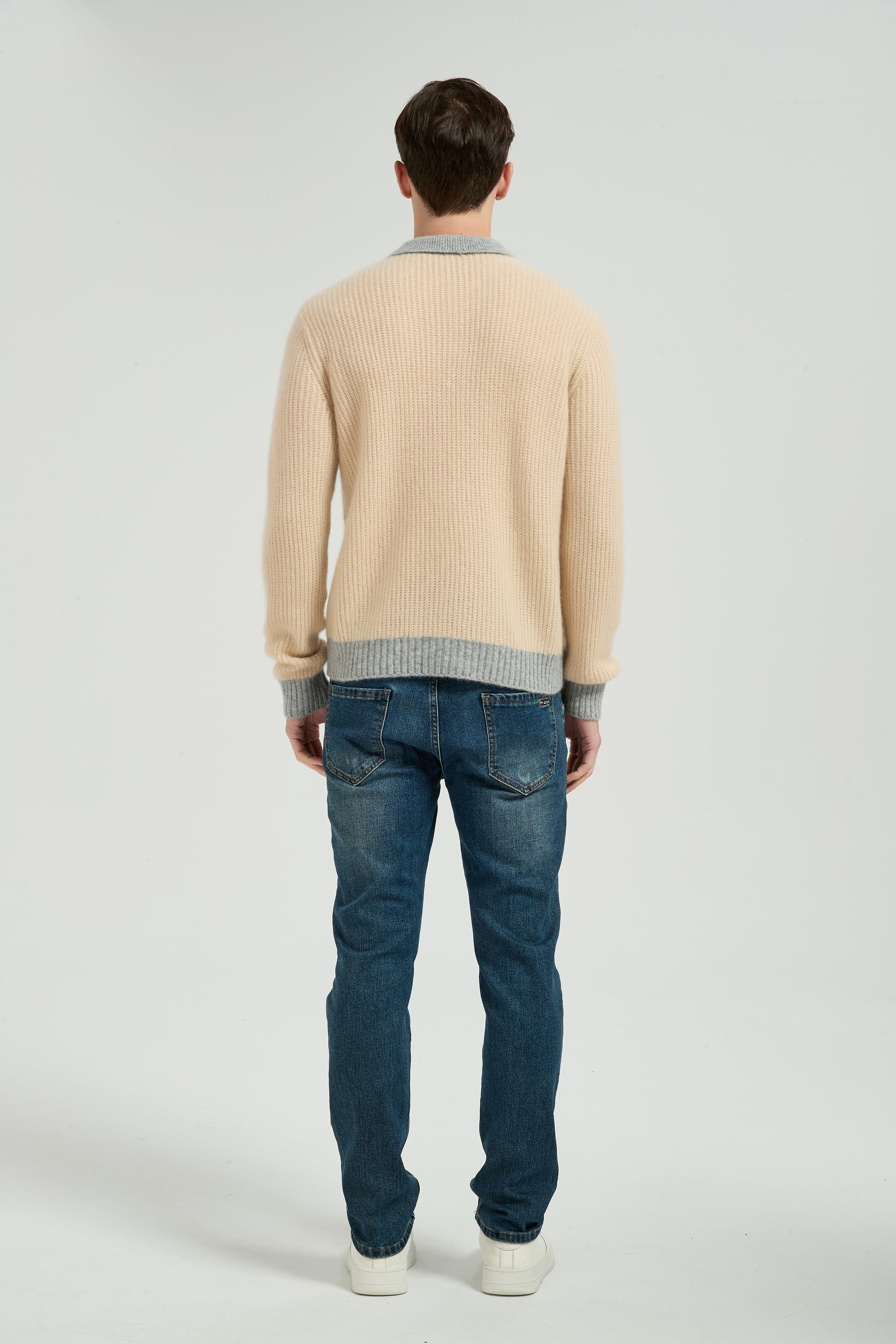 New Arrival Custom Design Men's Color Block Polo Collar Silk Cashmere From Chinese Manufacturer