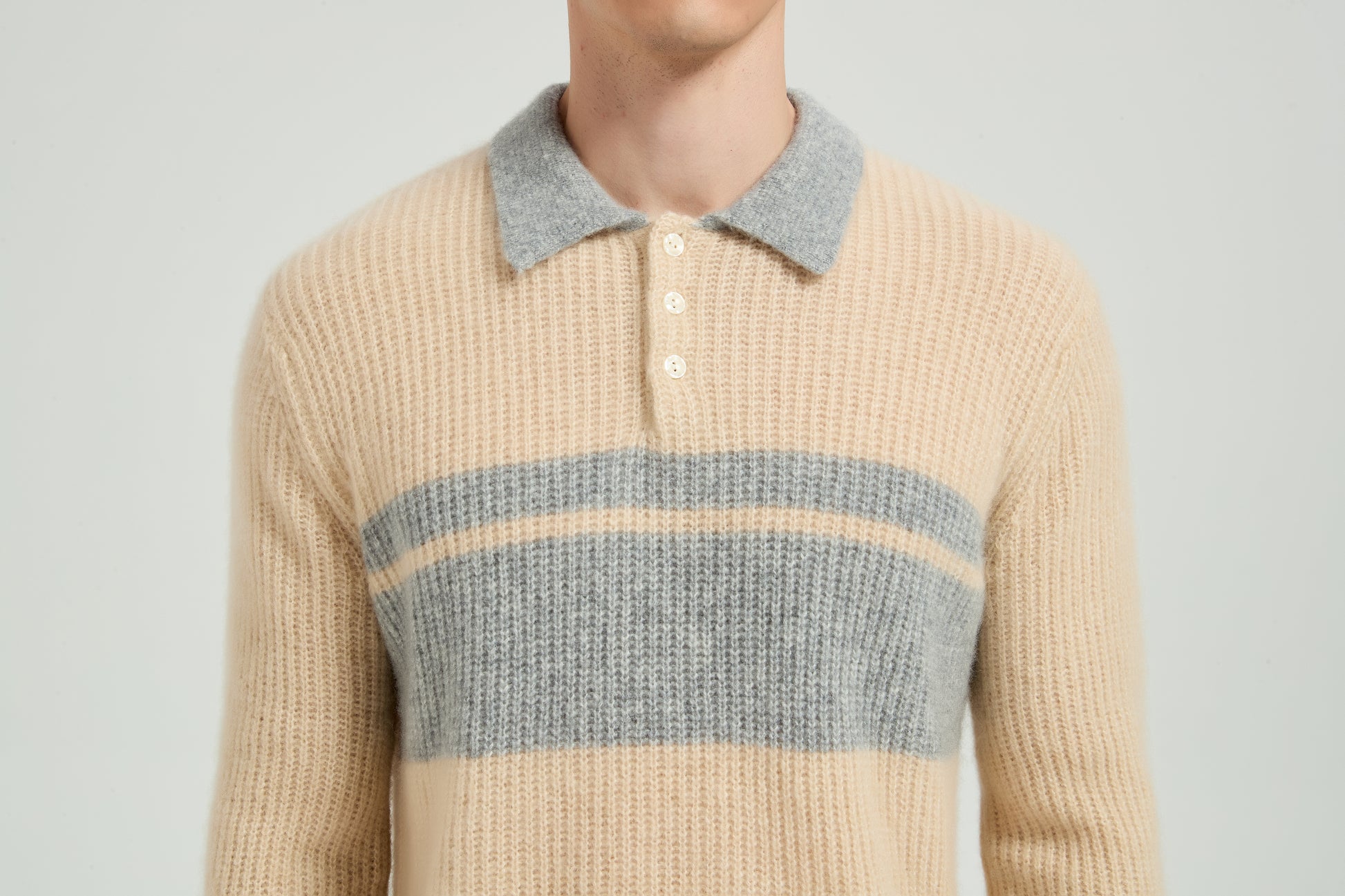 New Arrival Custom Design Men's Color Block Polo Collar Silk Cashmere From Chinese Manufacturer