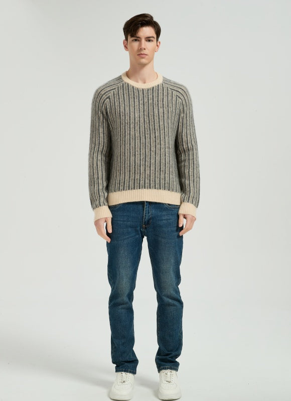 New Design Men's Crew Neck Vertical Striped Silk Cashmere From China
