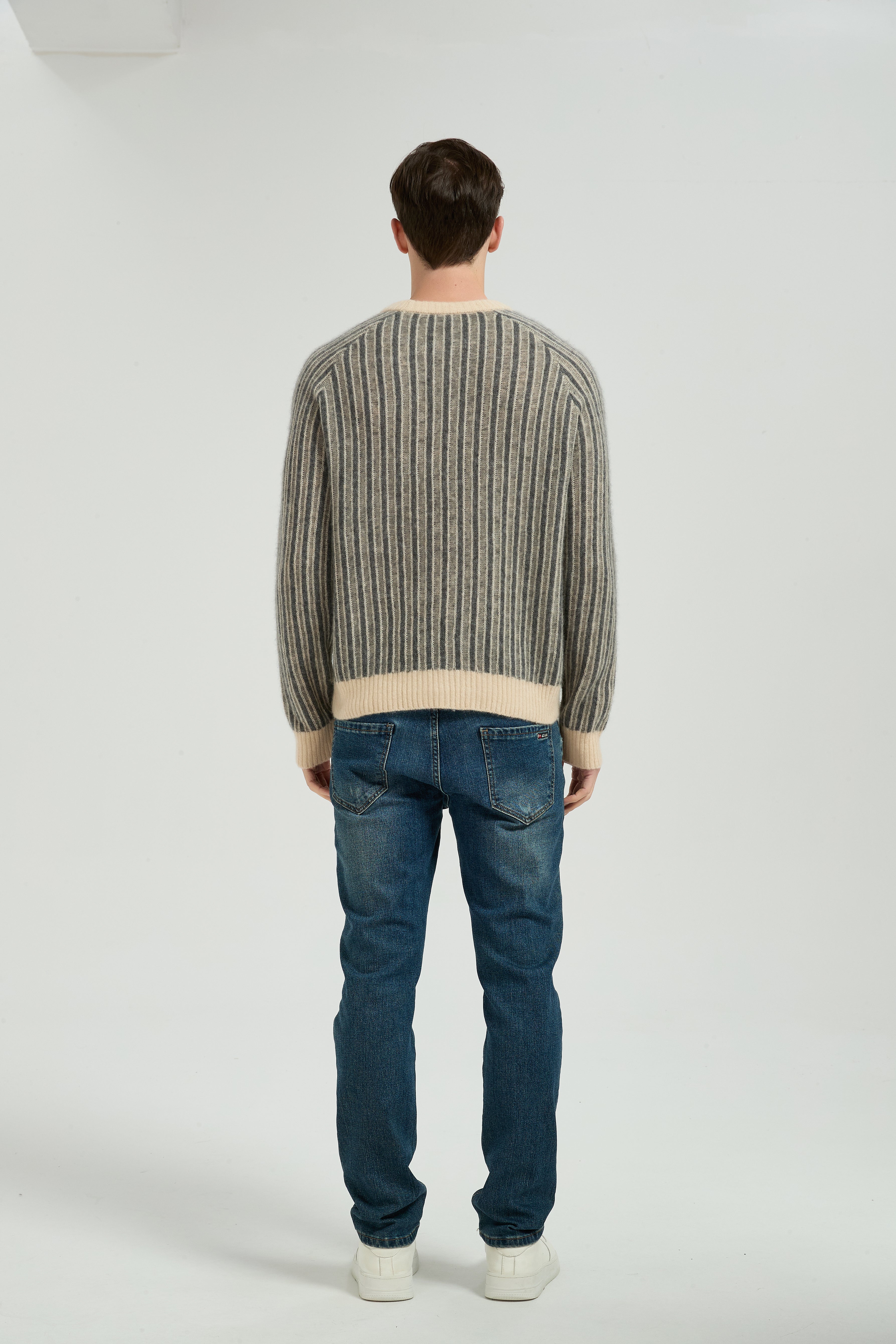 New Design Men's Crew Neck Vertical Striped Silk Cashmere From China