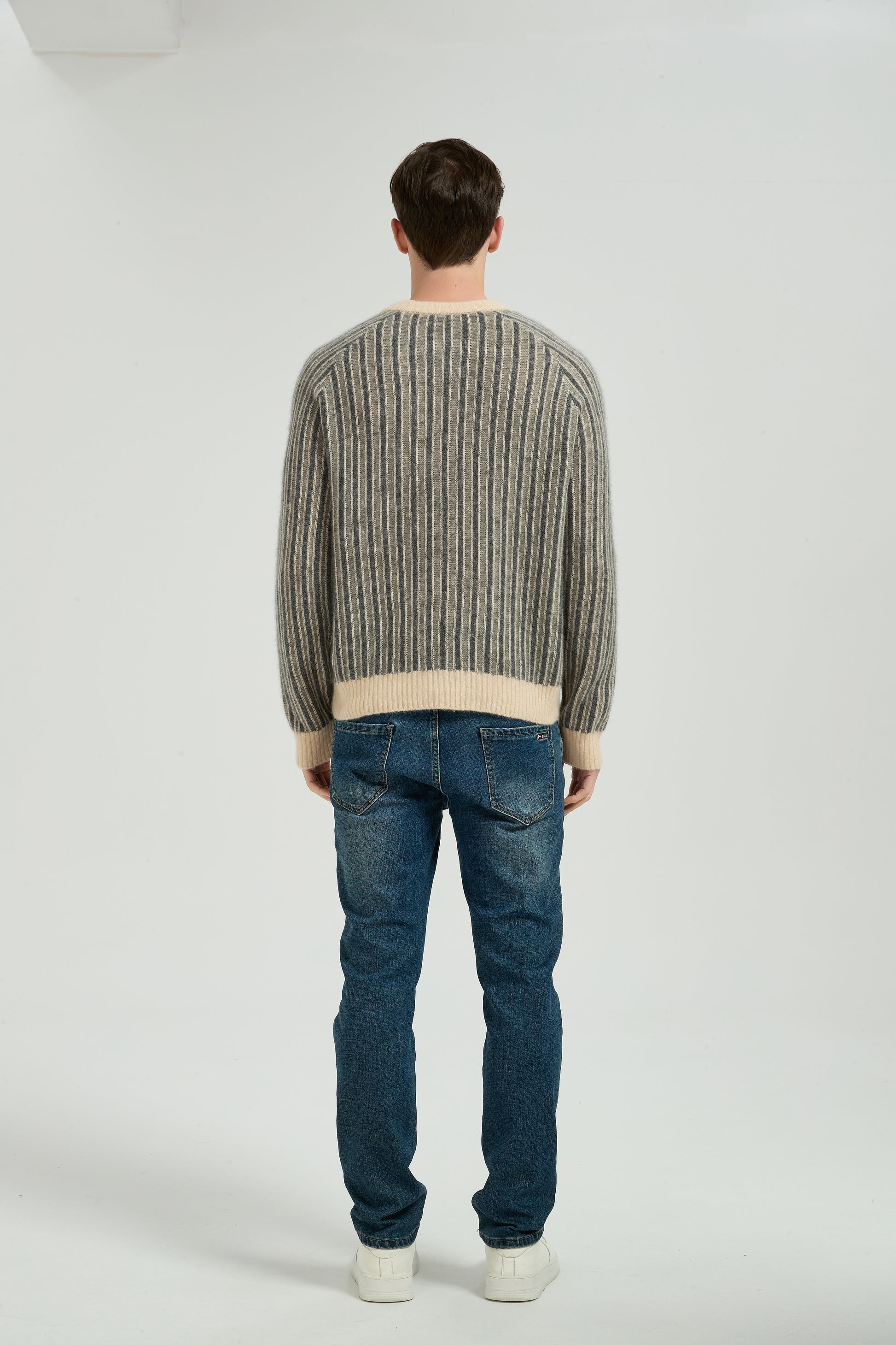 New Design Men's Crew Neck Vertical Striped Silk Cashmere From China