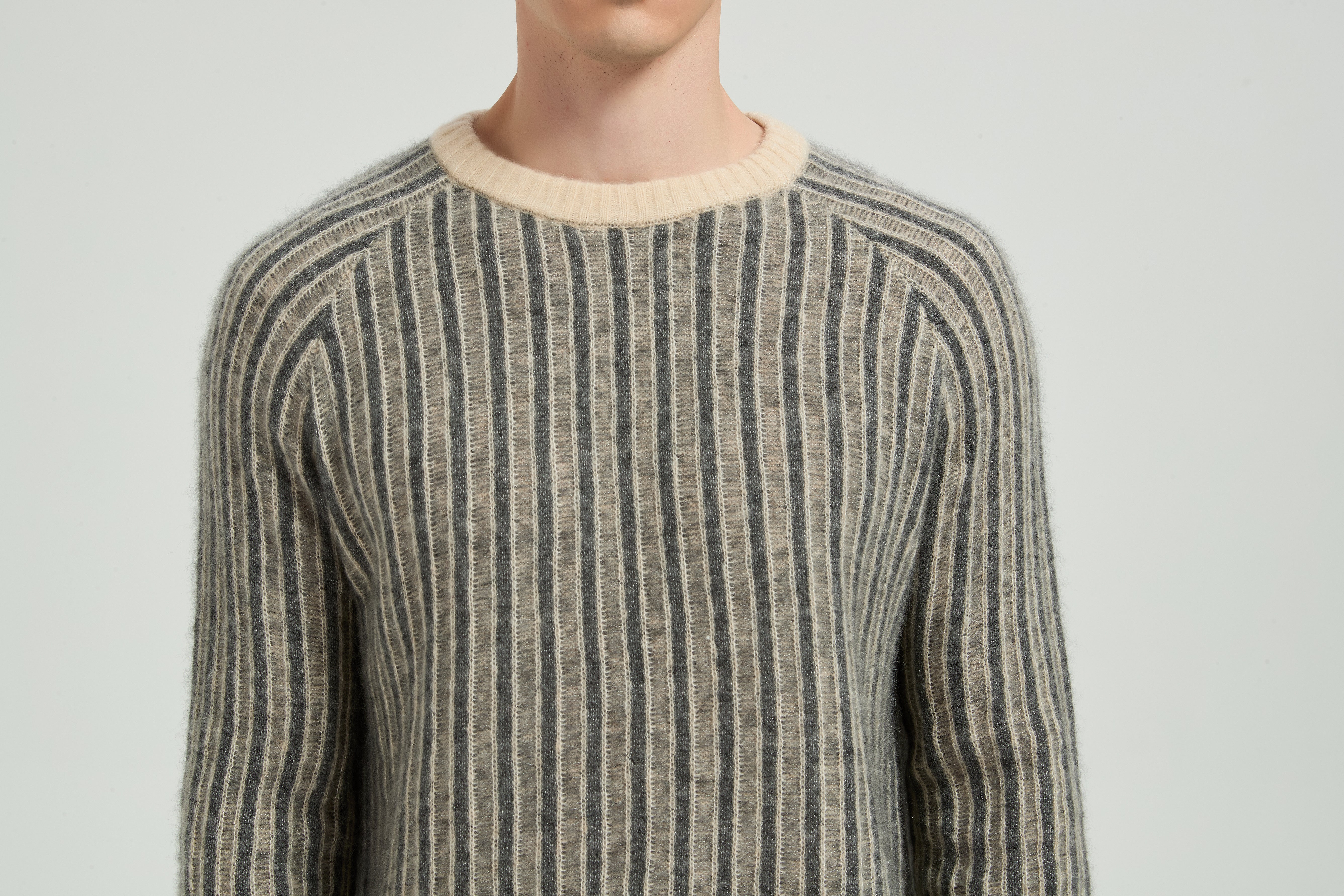 New Design Men's Crew Neck Vertical Striped Silk Cashmere From China