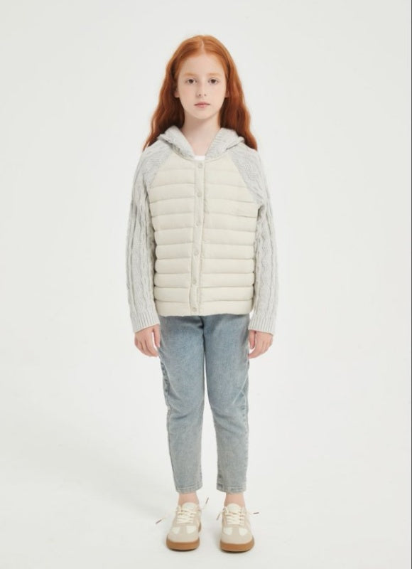 OEM high Quality Kid's Cashmere Down Jacket Features Cable Knit from China Supplier