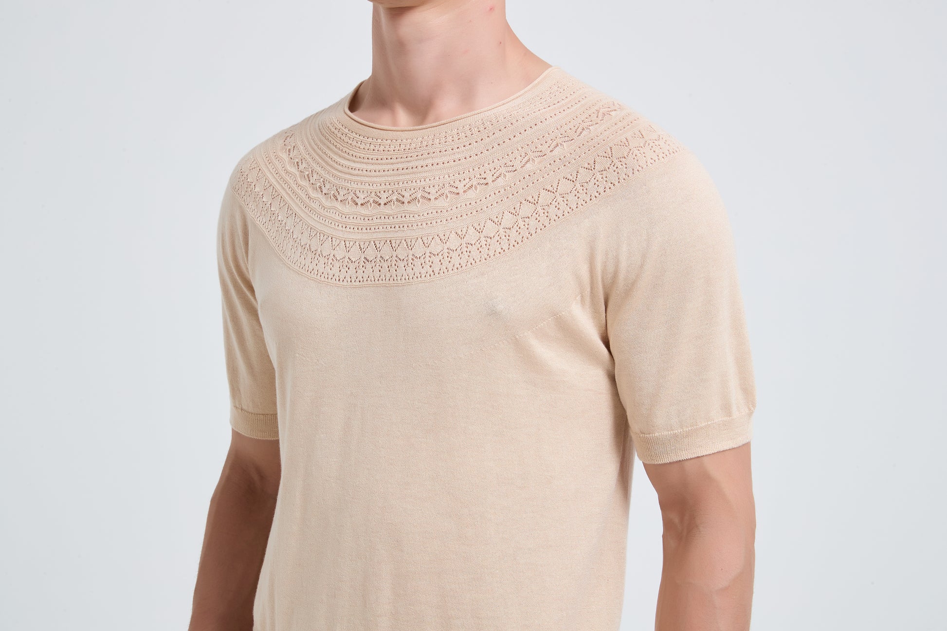 New Arrival Men's Crew Neck Hollow Pattern Worsted Silk Cashmere Sweater From Chinese Supplier