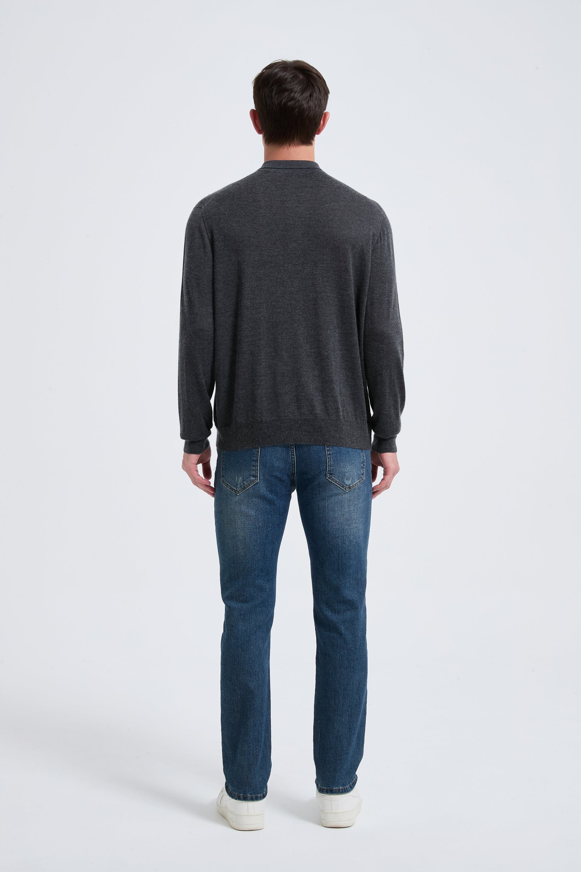 Custom Design Men's Charcoal Long Sleeve Worsted Silk Cashmere Polo Sweater From China
