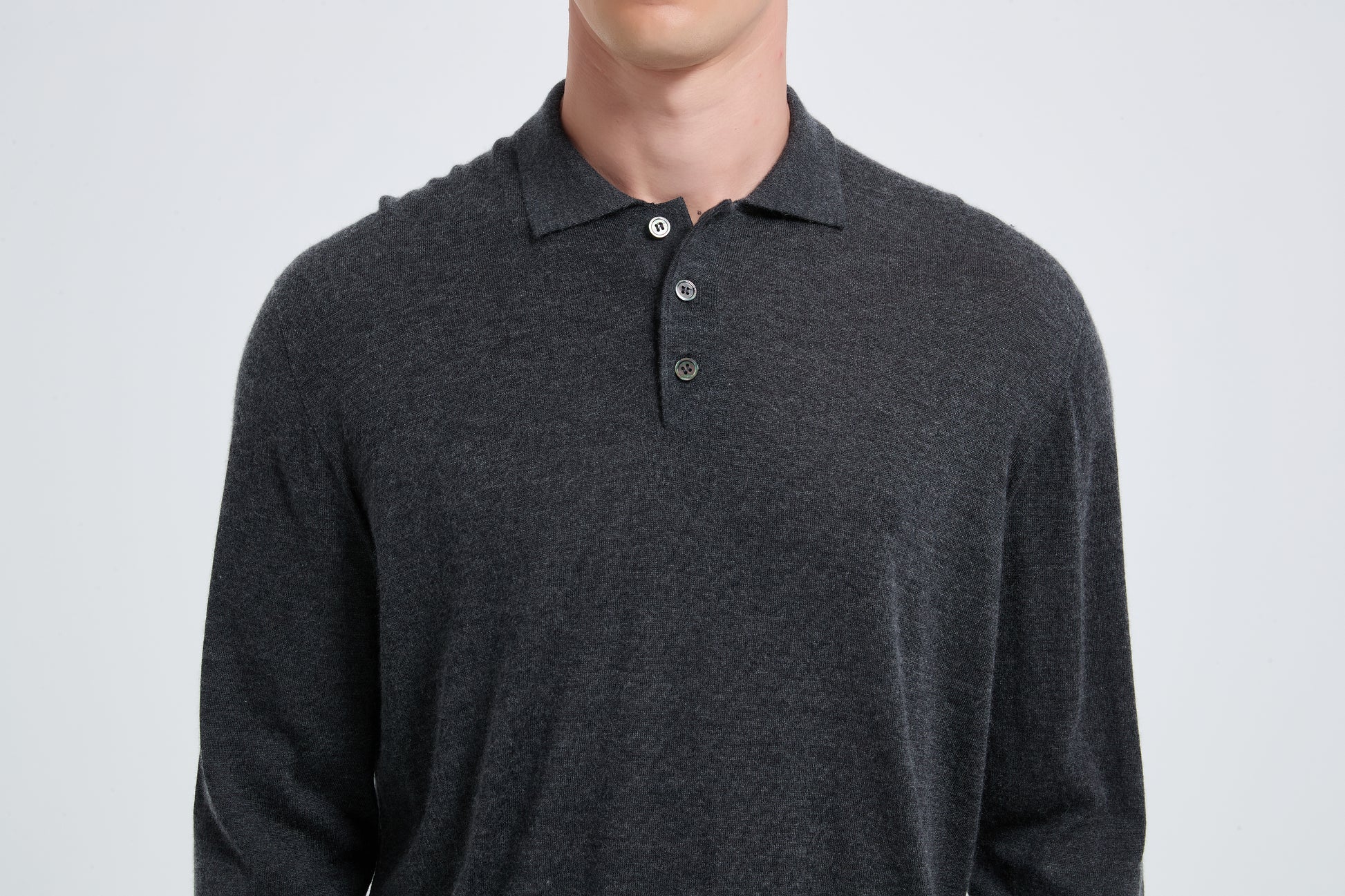 Custom Design Men's Charcoal Long Sleeve Worsted Silk Cashmere Polo Sweater From China