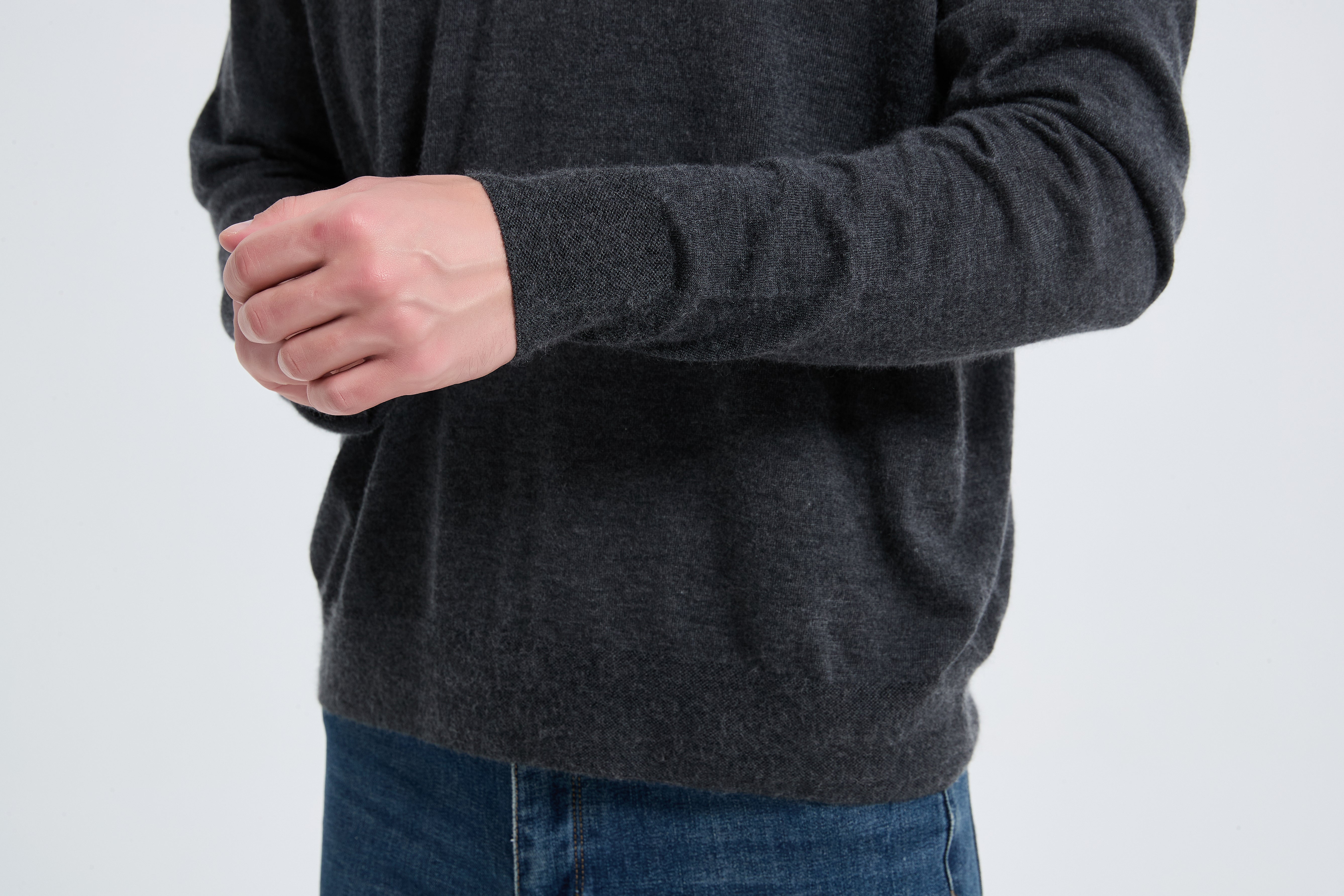 Custom Design Men's Charcoal Long Sleeve Worsted Silk Cashmere Polo Sweater From China