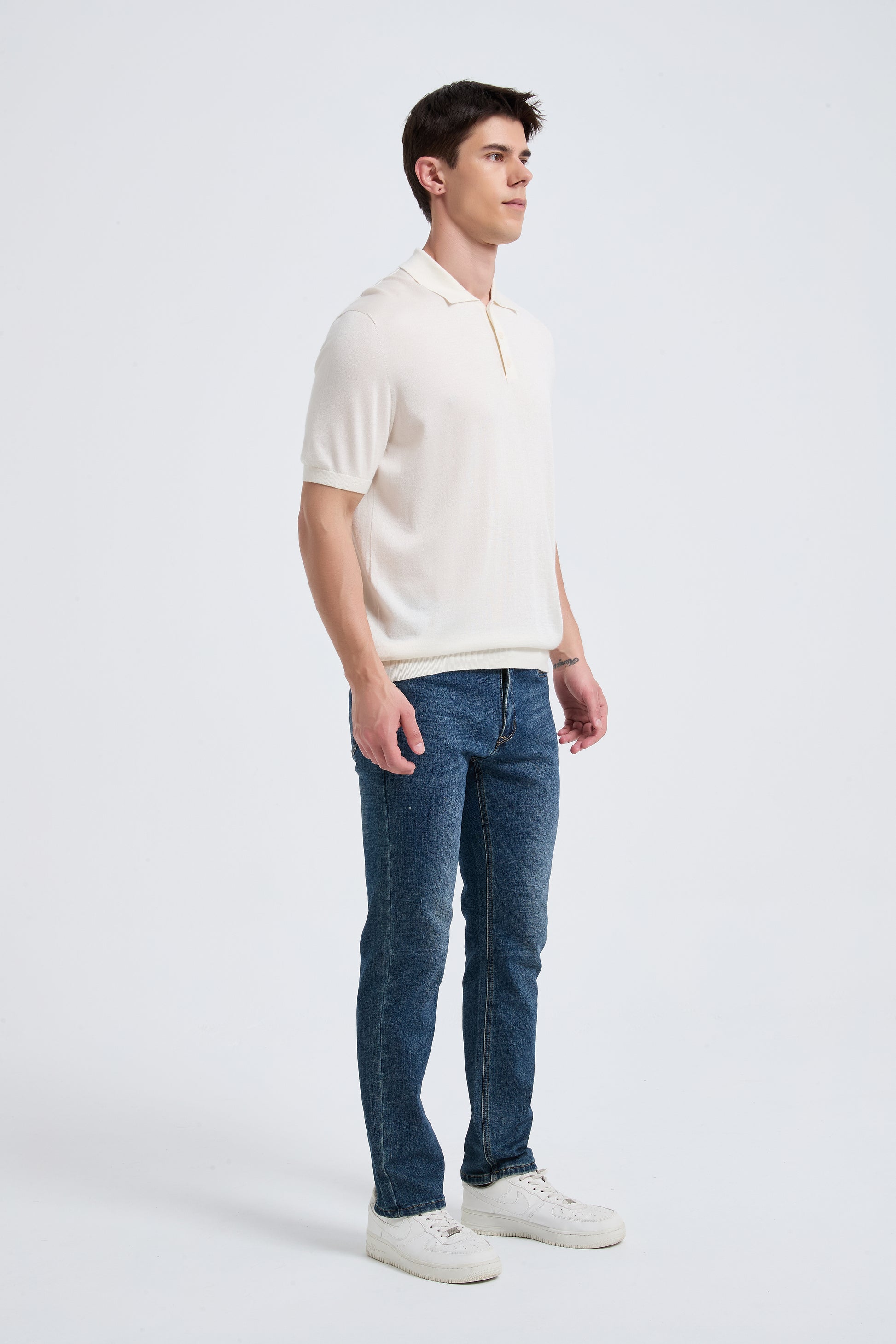 Wholesale Men's White Short Sleeve Worsted Silk Cashmere Polo Shirt From Chinese Manufacturer