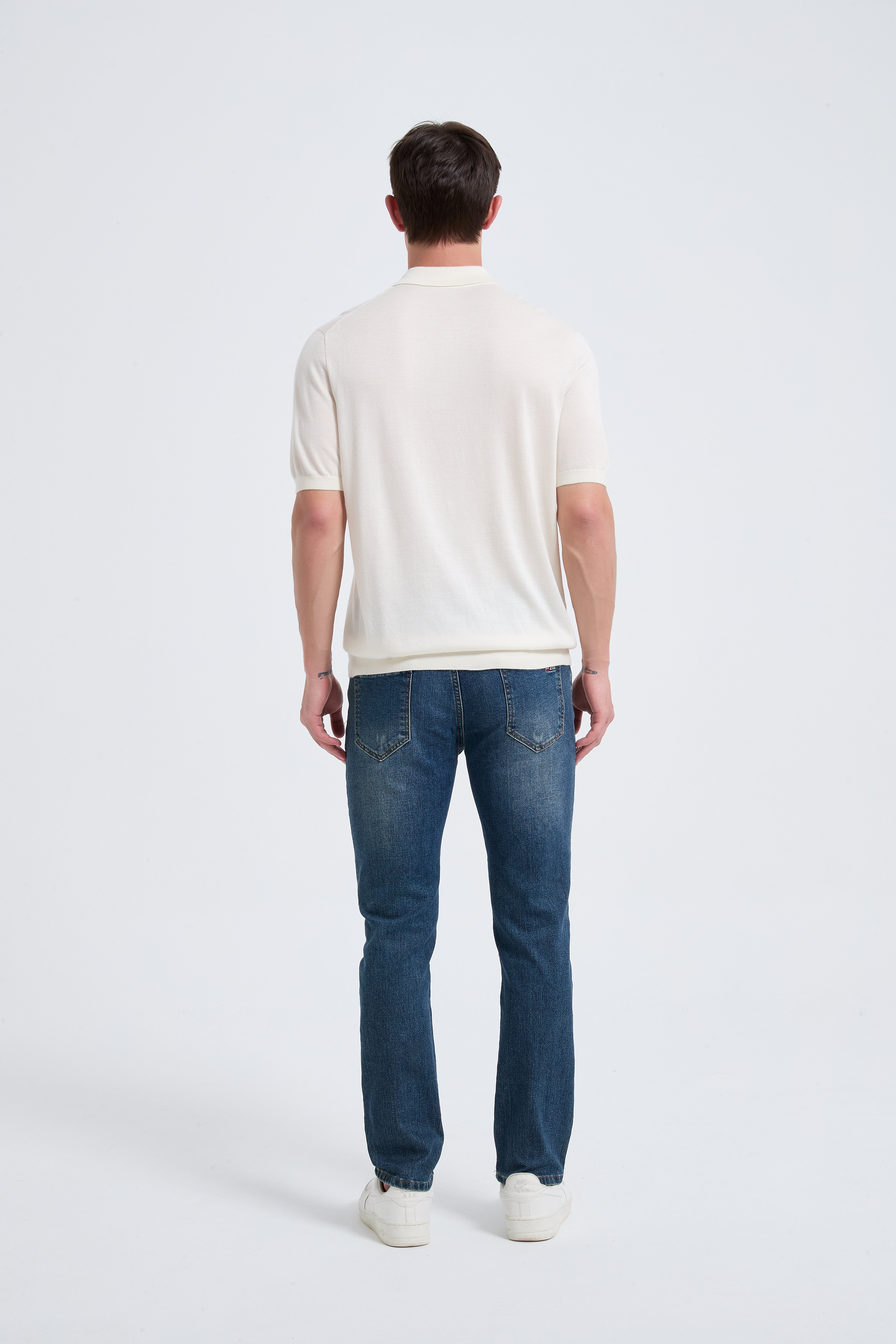 Wholesale Men's White Short Sleeve Worsted Silk Cashmere Polo Shirt From Chinese Manufacturer