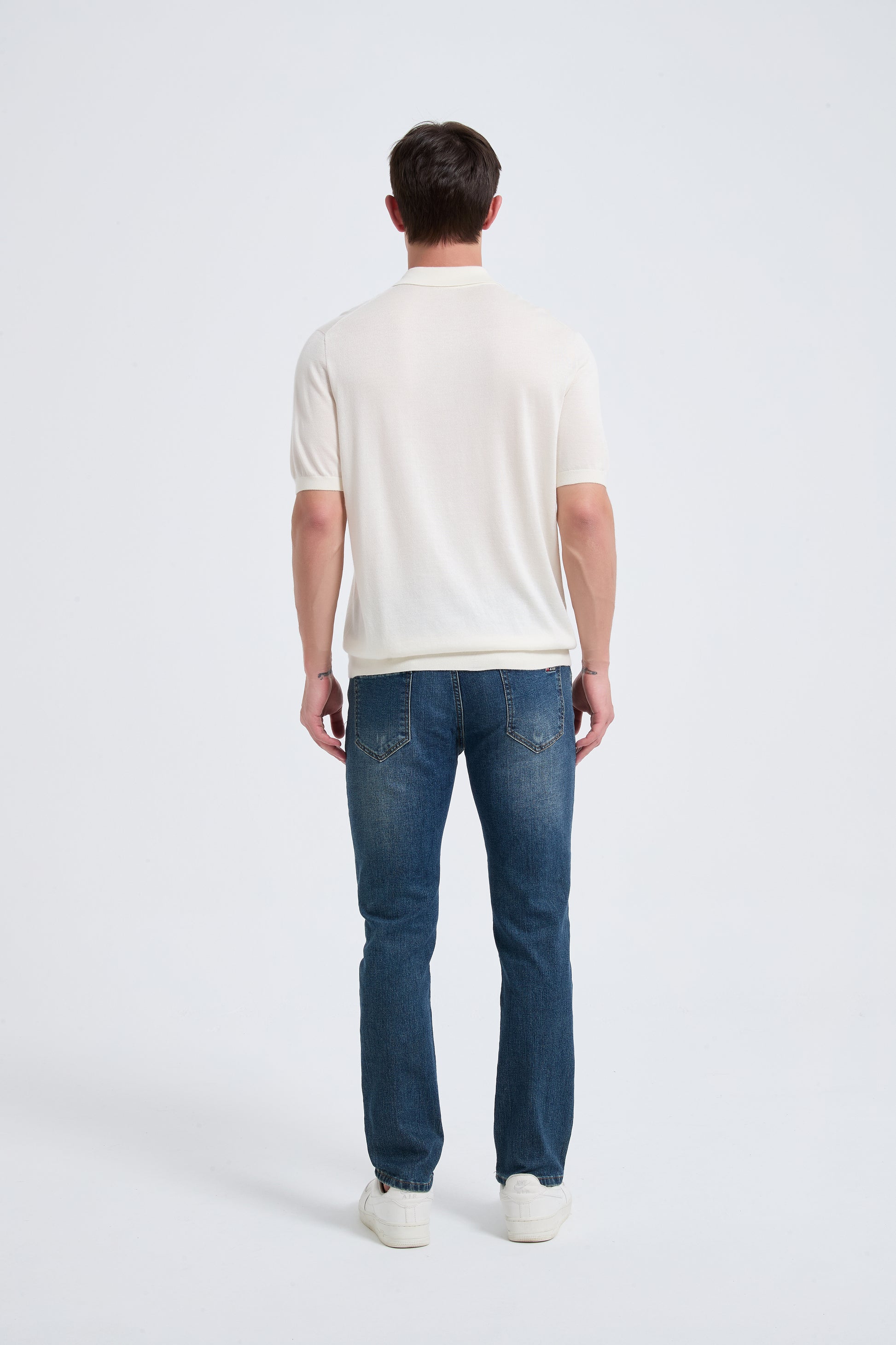 Wholesale Men's White Short Sleeve Worsted Silk Cashmere Polo Shirt From Chinese Manufacturer