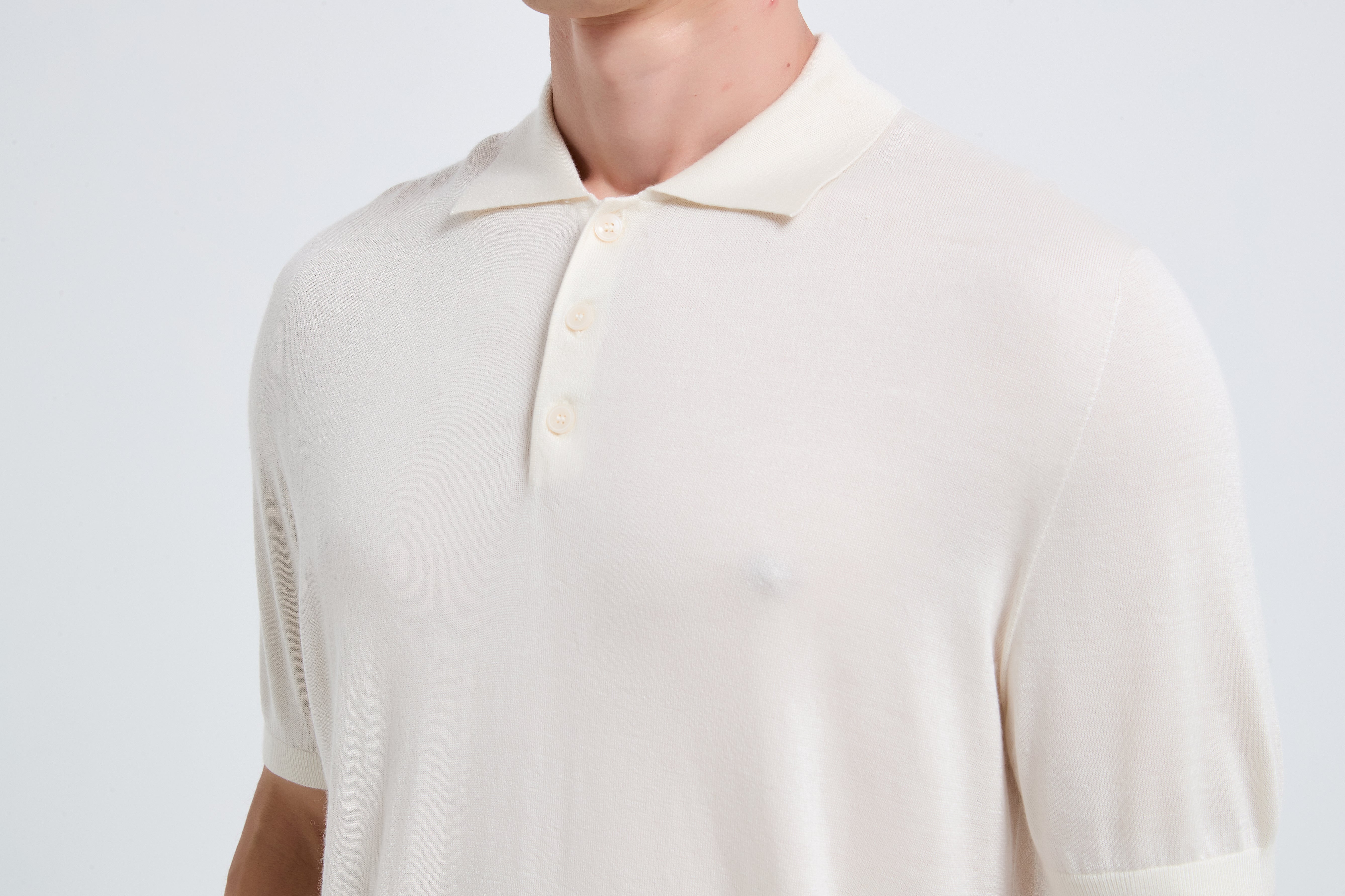 Wholesale Men's White Short Sleeve Worsted Silk Cashmere Polo Shirt From Chinese Manufacturer