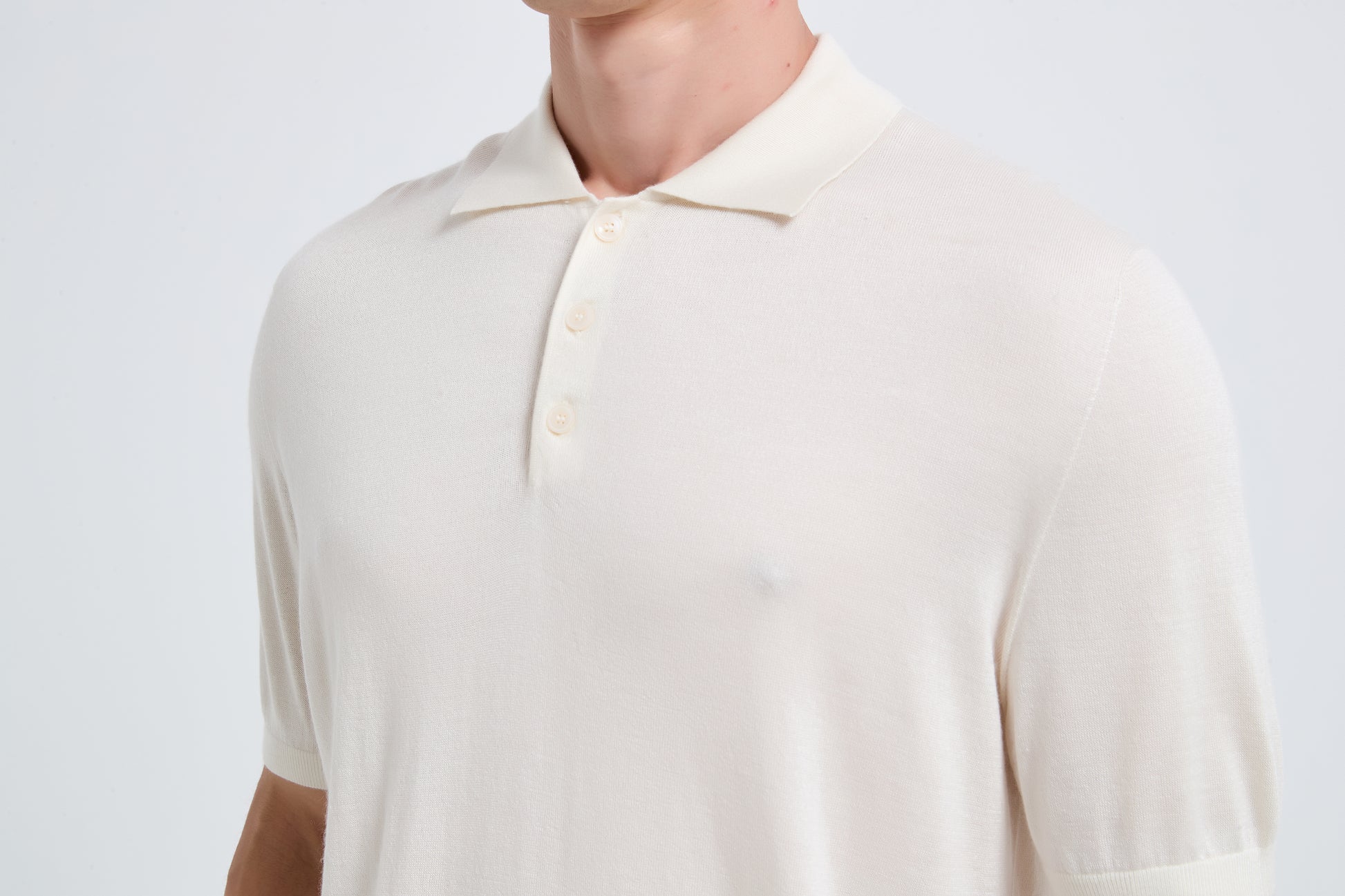 Wholesale Men's White Short Sleeve Worsted Silk Cashmere Polo Shirt From Chinese Manufacturer