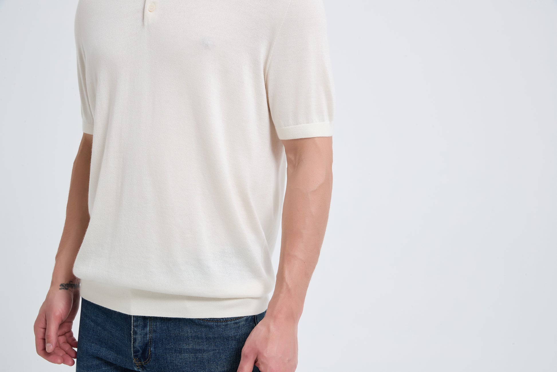 Wholesale Men's White Short Sleeve Worsted Silk Cashmere Polo Shirt From Chinese Manufacturer