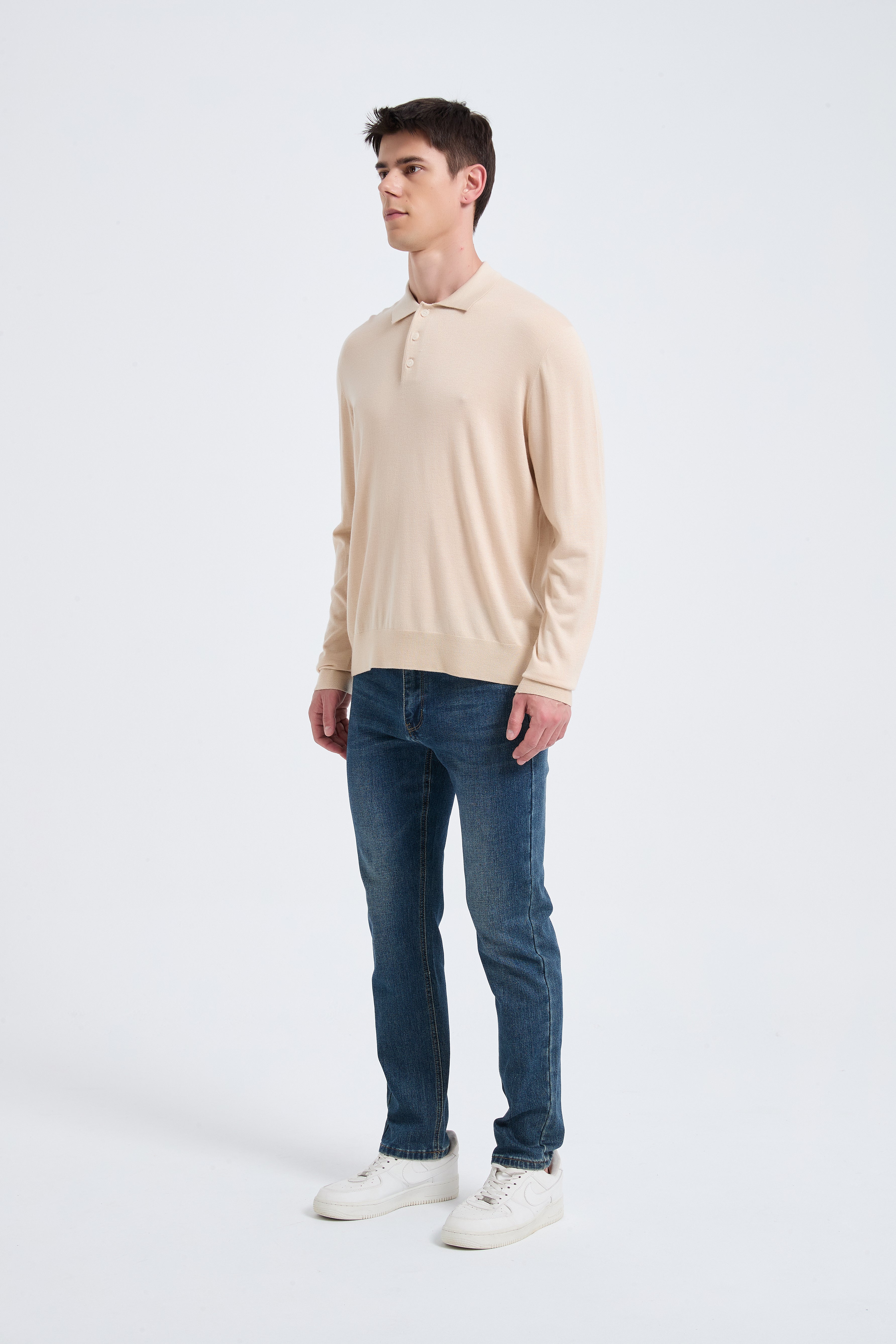 High Quality Men's Long Sleeve Worsted Silk Cashmere Polo Pullover From Chinese Factory