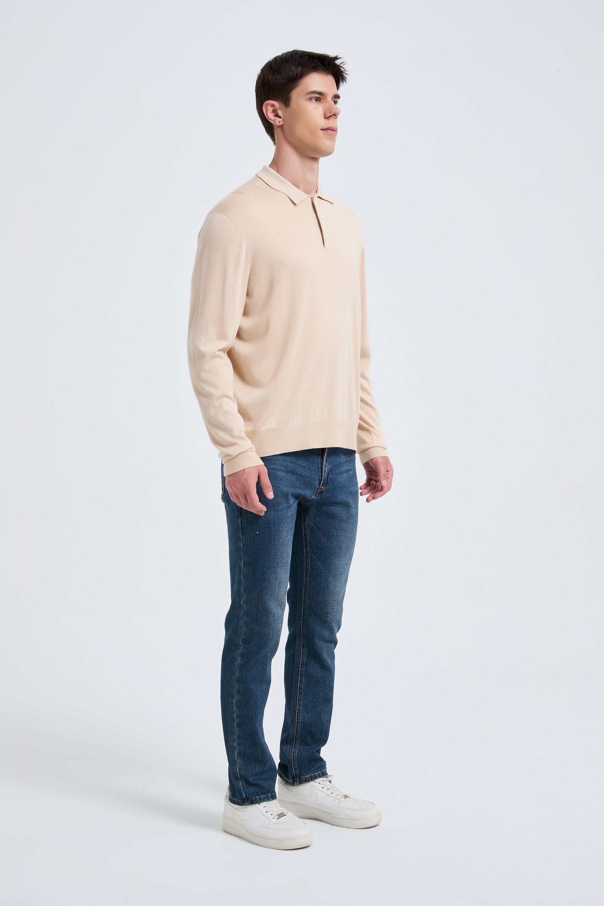 High Quality Men's Long Sleeve Worsted Silk Cashmere Polo Pullover From Chinese Factory