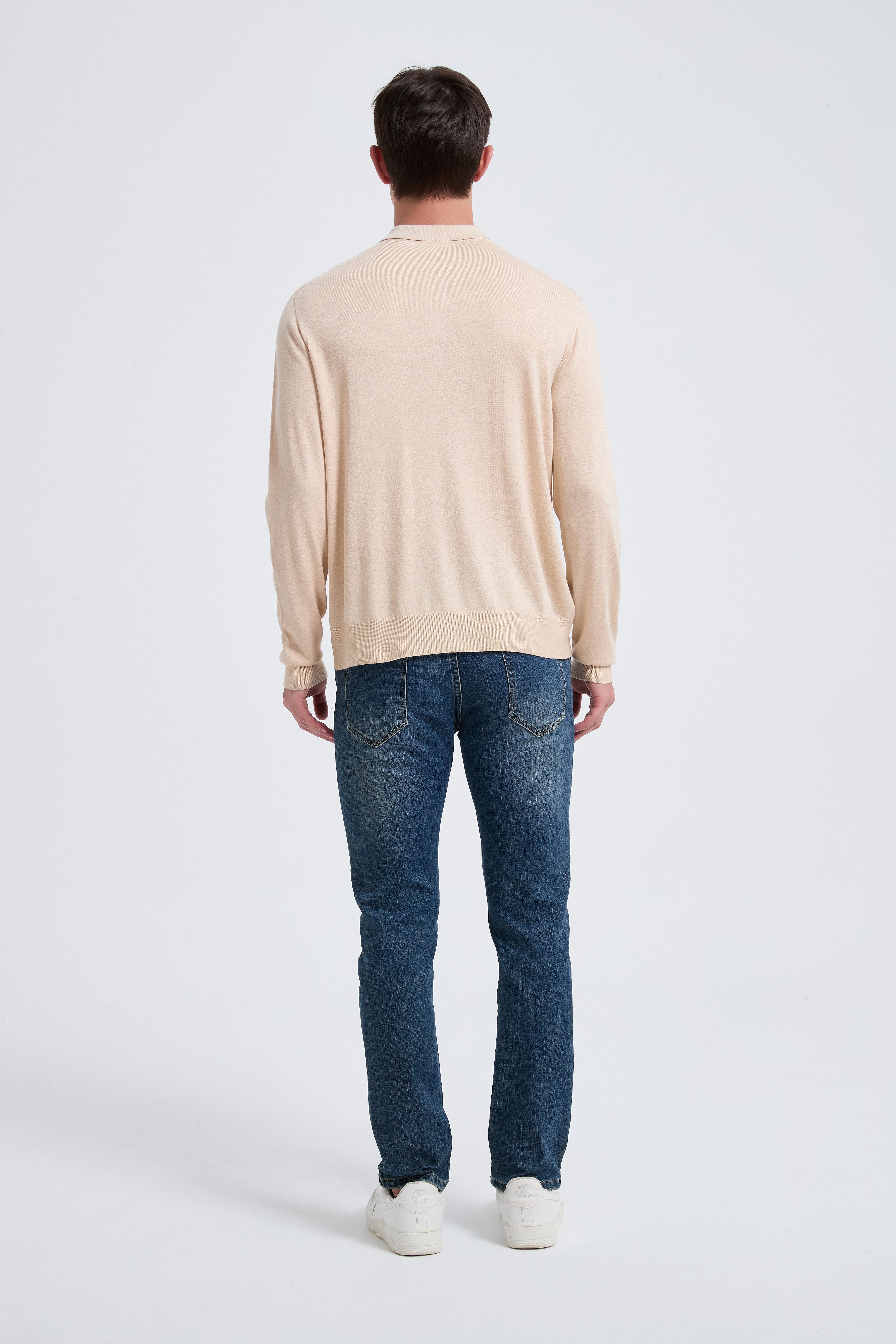 High Quality Men's Long Sleeve Worsted Silk Cashmere Polo Pullover From Chinese Factory