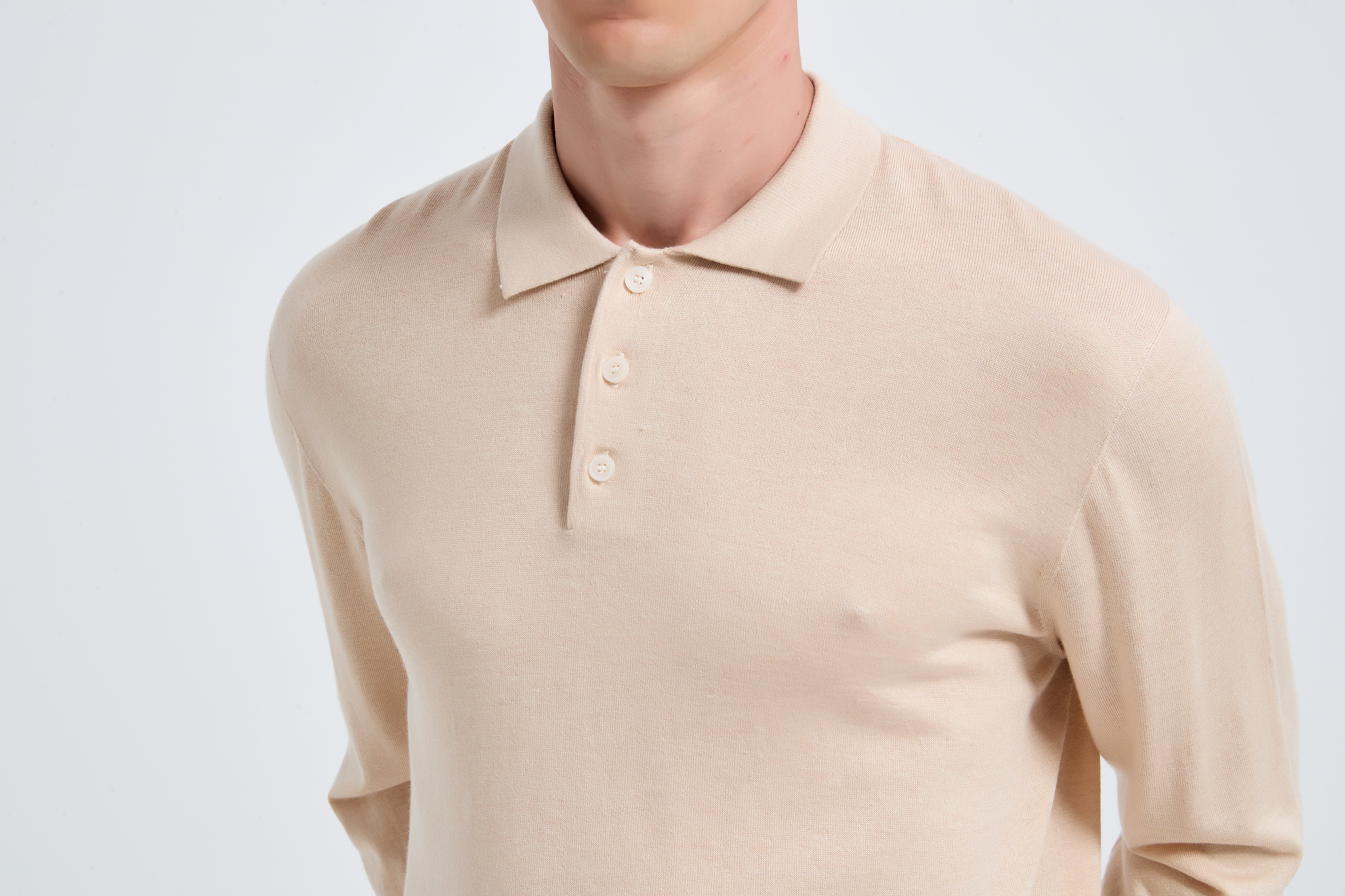 High Quality Men's Long Sleeve Worsted Silk Cashmere Polo Pullover From Chinese Factory