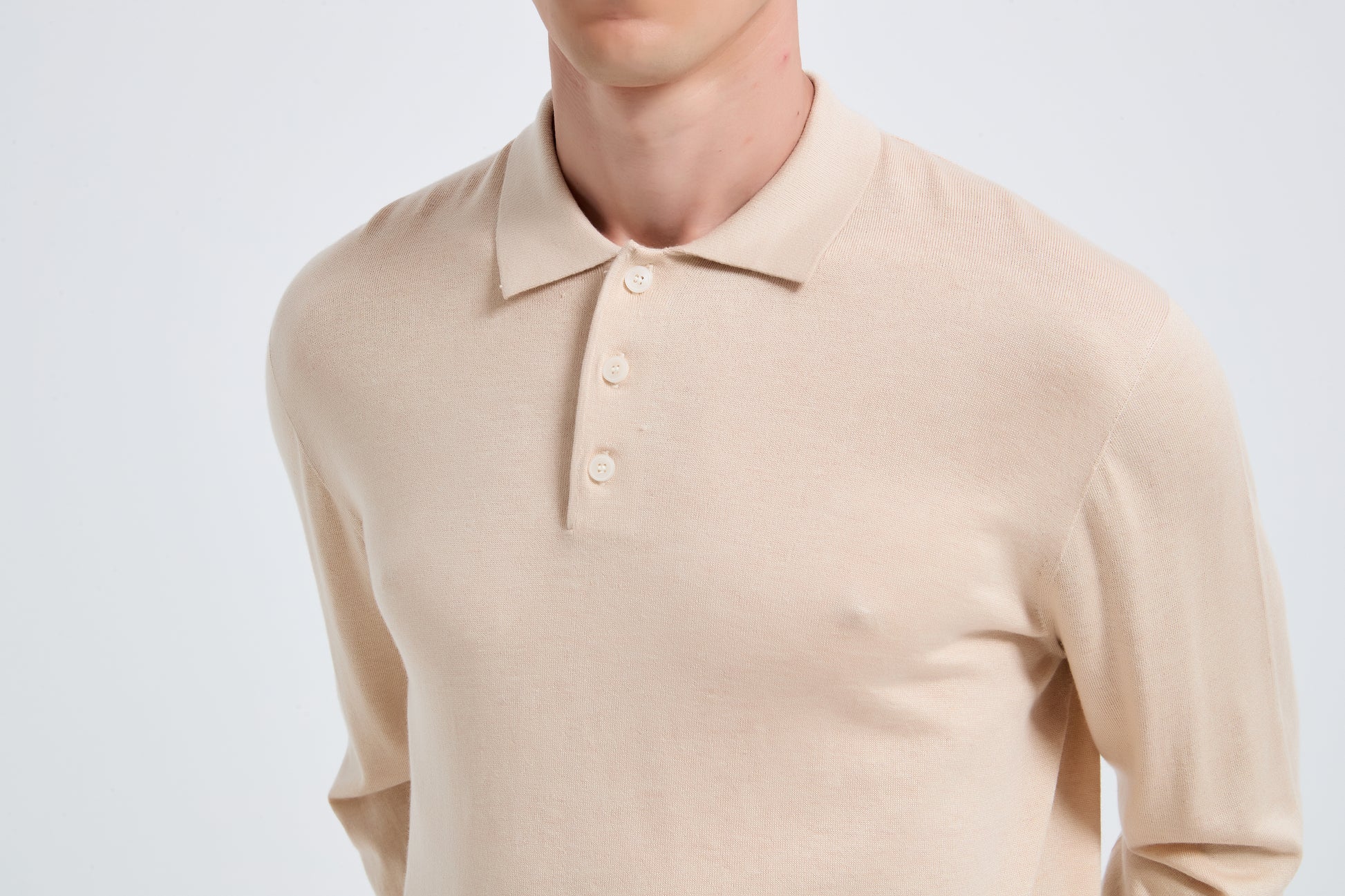 High Quality Men's Long Sleeve Worsted Silk Cashmere Polo Pullover From Chinese Factory