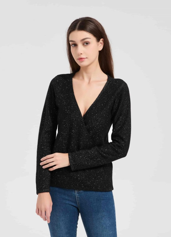 High quality Women's Lurex Cashmere V-neck Sweater with White Label Service from Chinese manufacturer