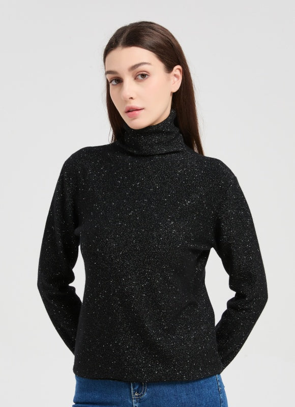 New arrival high quality wholesale Women's Lurex Cashmere Turtleneck Sweater with White Label Service from Chinese factory