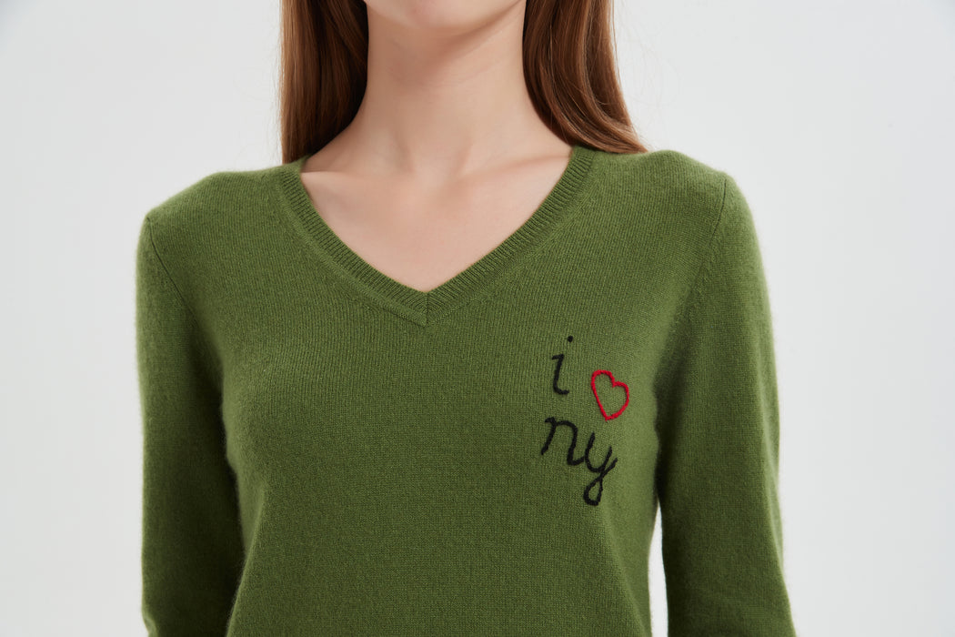 Custom Women's Grade-A Cashmere V-neck Sweater,DIY Design Name,Letter and Text with Multi Colors,Winter Top for Gifts