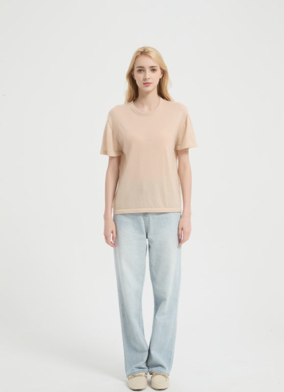 New Arrival Wholesale high quality Ladies 100%Worsted Baby Cashmere Crew Neck Knitted Shirt from Chinese factory