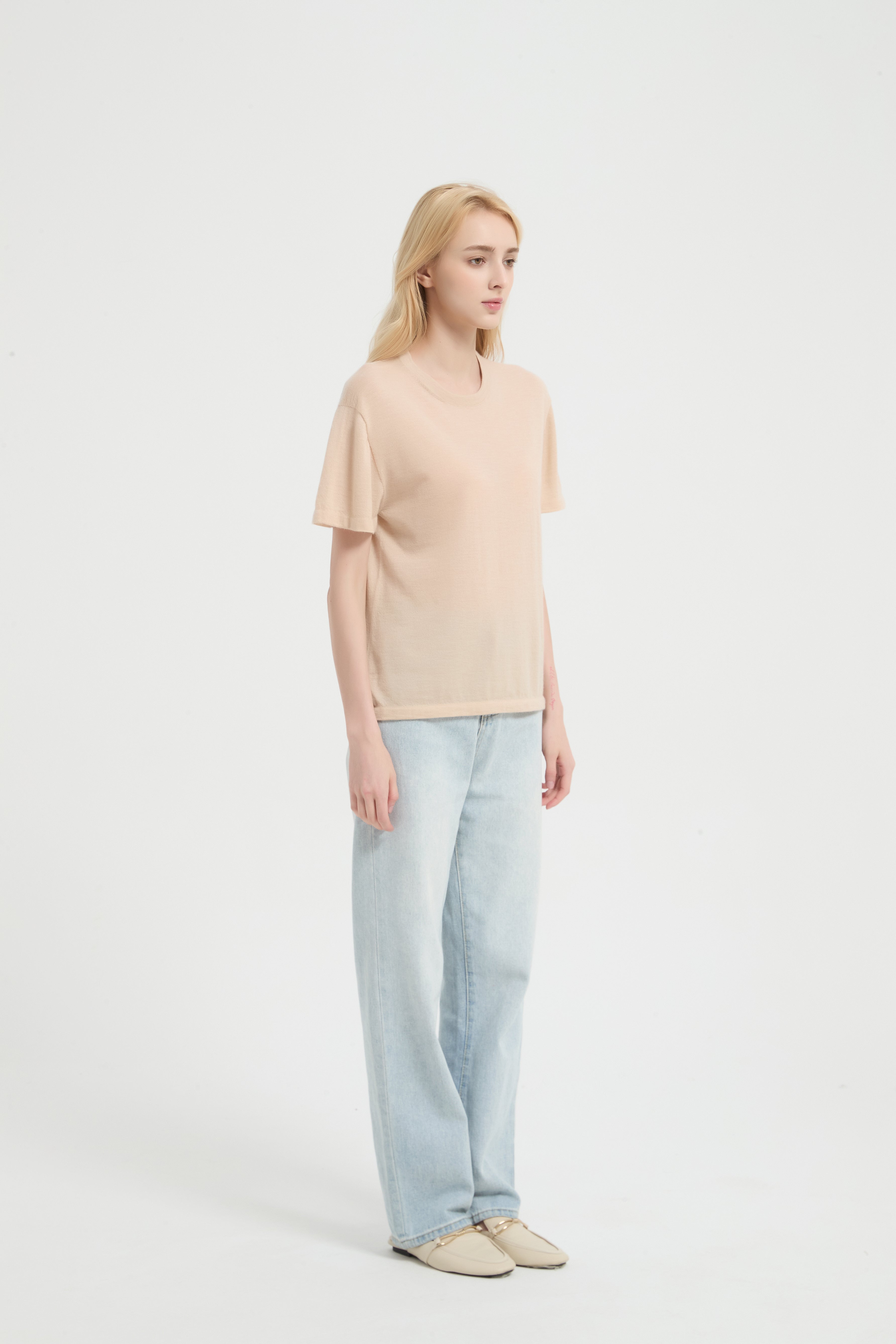 New Arrival Wholesale high quality Ladies 100%Worsted Baby Cashmere Crew Neck Knitted Shirt from Chinese factory